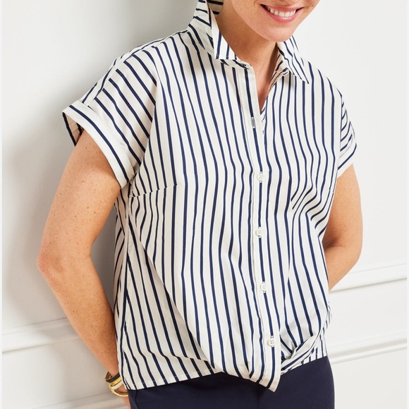 Talbots Striped Navy and White Women's Top - Picture 1 of 4